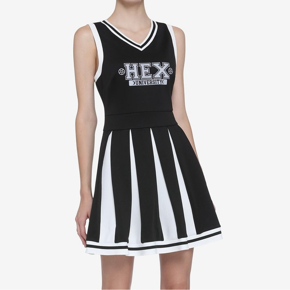 Hot Topic Black & White Hex University Mini Gothic Cheer Dress Size Small